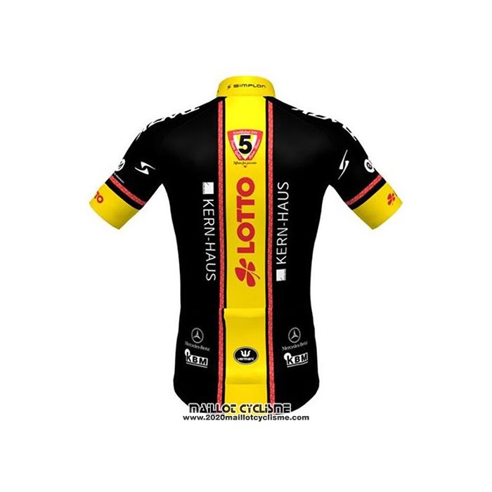 2020 Maillot Ciclismo Lotto-kern Haus Noir Jaune Manches Courtes et Cuissard